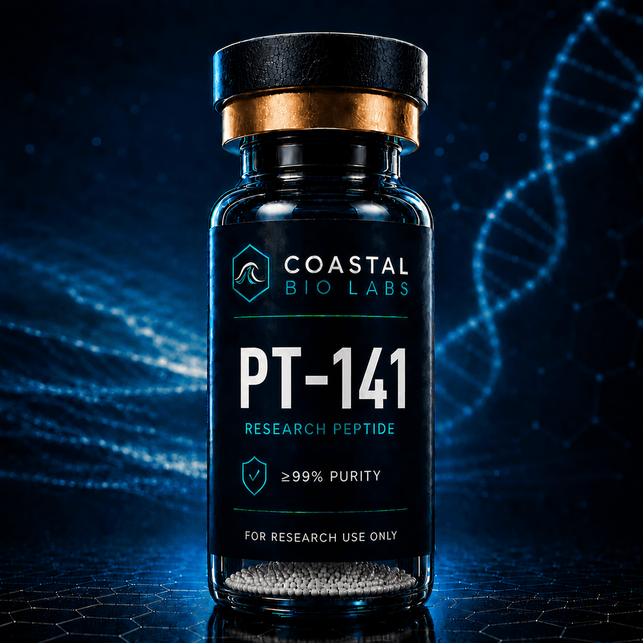 PT-141 (Bremelanotide) research peptide vial